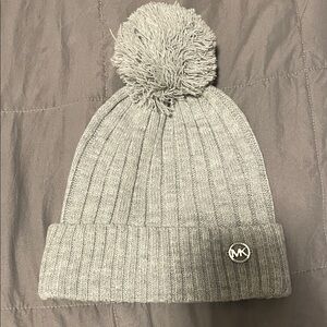 Michael Kors Light Gray Knit Hat with Pom-Pom
